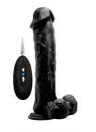 Чёрный вибратор-реалистик Vibrating Realistic Cock 11 With Scrotum - 29,5 см.