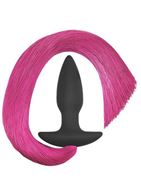 Черная анальная пробка с розовым хвостом Silicone Anal Plug with Pony Tail