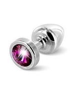 Серебристая пробка с малиновым кристаллом ANNI round Silver T1 Fuschia - 6 см.