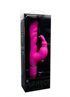 Розовый вибратор с клиторальным зайчиком PURRFECT SILICONE DELUXE DUO VIBE PINK - 18 см.