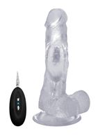 Прозрачный вибратор-реалистик Vibrating Realistic Cock 7 With Scrotum - 18 см.
