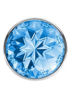 Большая серебристая анальная пробка Diamond Light blue Sparkle Large с голубым кристаллом - 8 см.