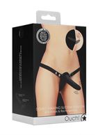 Черный двойной вибрострапон Double Vibrating Silicone Strap-On Adjustable - 15,5 см.