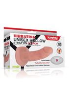 Телесный фаллопротез с вибрацией Vibrating Unisex Hollow Strap On - 19 см.