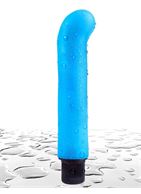 Голубой вибромассажер XL G-Spot Softees с загнутым кончиком (16,2 см)