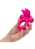 Розовое эрекционное виброкольцо Silicone Rechargeable Dual Butterfly Ring