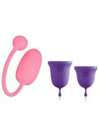 Подарочный набор: розовый тренажер Кегеля Magic Kegel Coach и фиолетовые менструальные чаши