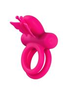 Розовое эрекционное виброкольцо Silicone Rechargeable Dual Butterfly Ring