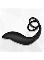 Черный стимулятор простаты с эрекционным кольцом Combo Double Cockring Plug
