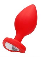 Красная анальная пробка с прозрачным стразом Extra Large Diamond Heart Butt Plug (9,5 см)