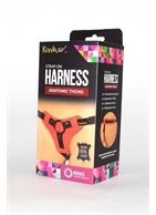 Красно-чёрные трусики для фиксации насадок кольцом Kanikule Leather Strap-on Harness Anatomic Thong