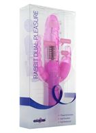 Розовый вибратор RABBIT DUAL PLEASURE с клиторальным и анальным стимуляторами (22 см)