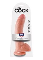 Телесный фаллоимитатор с мошонкой 9" King Cock with Balls на присоске (22,9 см)