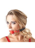 Силиконовый кляп-шар на чёрных ремешках Red Gag silicone