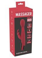 Красный вибратор Rabbit Vibrator с клиторальным отростком (26,5 см)