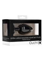 Черная анальная пробка с прозрачным стразом Extra Large Diamond Heart Butt Plug (9,5 см)