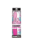 Розовый вибратор с вращением бусин и клиторальным зайчиком Power Play O-Bunny - 21,5 см.