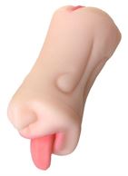 Телесный двусторонний мастурбатор Fruity Tongue - ротик и вагина