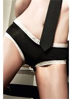 Черные трусики Boyshorts с бежевыми кружевными кромками Agent Of Love