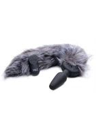 Черная анальная вибропробка с серым лисьим хвостом Grey Fox Tail Vibrating Anal Plug