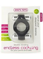 Чёрное эрекционное кольцо Double Vibrating Endless Cockring с вибрацией