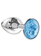 Малая серебристая анальная пробка Diamond Light blue Sparkle Small с голубым кристаллом - 7 см.