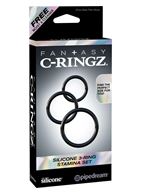 Набор из трех черных эрекционных колец Silicone 3-Ring Stamina Set