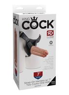 Телесный сдвоенный поясной страпон Strap-On Harness with 7" Two Cocks One Hole (19,1 см)
