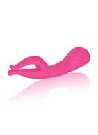 Розовый вибромассажер Impress™ Dual Kiss со стимуляцией клитора - 15 см.