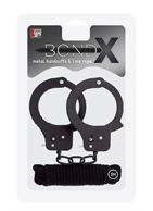 Чёрные наручники из листового металла BONDX METAL CUFFS LOVE ROPE SET в комплекте с веревкой