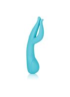 Голубой вибромассажер Impress Dual Kiss со стимуляцией клитора - 15 см.