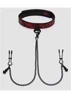 Ошейник с зажимами для сосков Reversible Collar Nipple Clamps