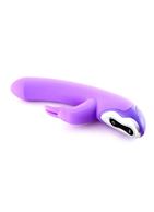 Фиолетовый вибратор с клиторальным стимулятором TRI RABBIT - 20 см.