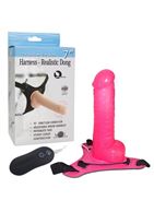 Розовый вибрострапон 7" Harness Realistic Dong (17,5 см)