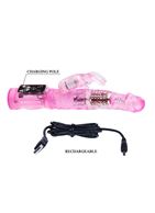 Розовый вибратор-ротатор Jelly vibrator with pearls - 21,5 см.