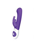 Фиолетовый стимулятор G-точки с клиторальным отростком The G-spot Rabbit - 22 см.