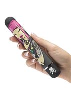Чёрный вибратор с принтом CLASSIC VIBRATOR BLACK PINK LIPSTICK WOMAN - 18,4 см.
