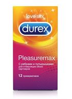 Рельефные презервативы с точками и рёбрами Durex Pleasuremax - 12 шт.