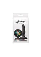 Чёрная анальная пробка с радужным кристаллом Glams Mini Rainbow Gem (8,4 см)