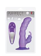 Фиолетовый вибратор с клиторальным отростком и присоской PURRFECT SILICONE SUCTION CUP DUO VIBE (18 см)