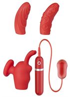 Красная вибропуля с 3 мягкими насадками NEON SWEET PASSION 10FUNC. VIBRATOR KIT