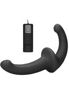 Черный безремневой вибрострапон с пультом управления Vibrating Silicone Strapless Strapon