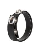 Черная кожаная утяжка для пениса Leather 3-Snap Ring