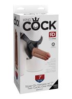 Кофейный сдвоенный поясной страпон Strap-On Harness with 7" Two Cocks One Hole (19,1 см)