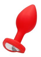 Красная анальная пробка с прозрачным стразом Diamond Heart Butt Plug (7,3 см)