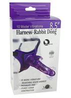 Розовый страпон 10 Model Vibrations 8.5" Harness Rabbit Dong (19 см)