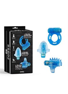Набор из 3 синих эрекционных колец с вибрацией Teasers Ring Kit