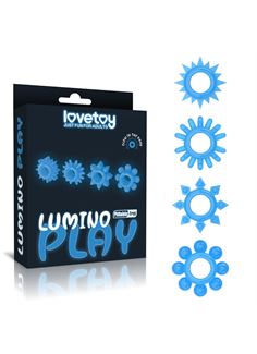 Набор из 4 голубых, светящихся в темноте эрекционных колец Lumino Play