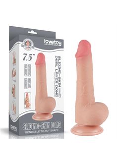 Телесный фаллоимитатор 7.5" Sliding Skin Dual Layer Dong на присоске (19,5 см)