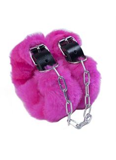 Кожаные наручники со съемной розовой опушкой